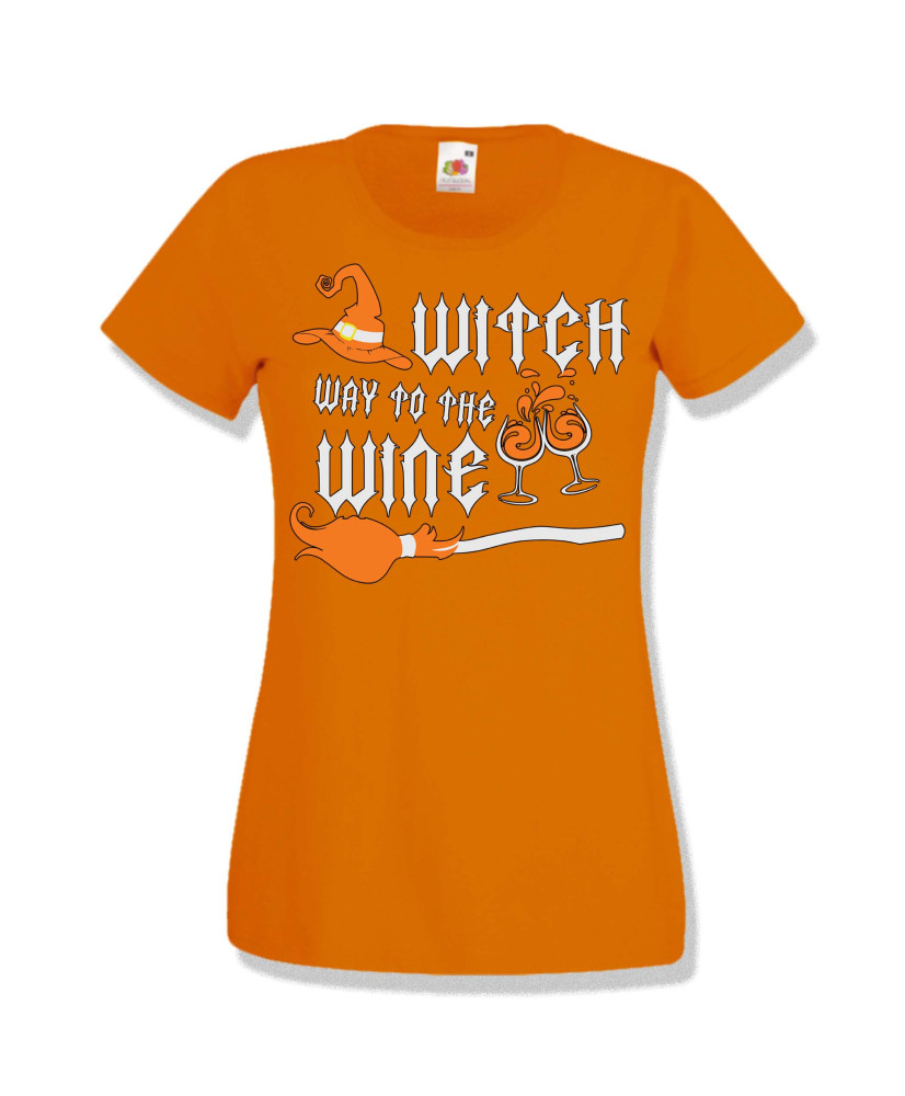 Дамска тениска Хелоуин Halloween Witch way to the wine 3