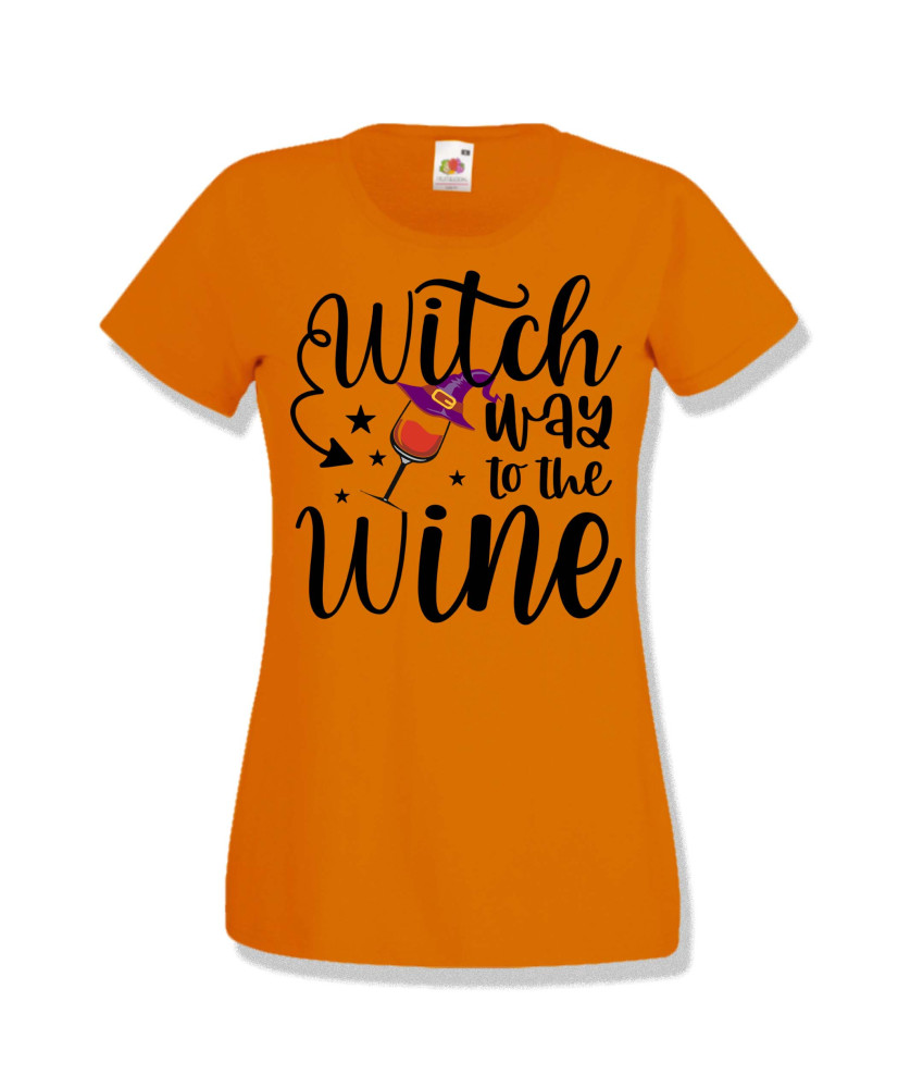 Дамска тениска Хелоуин Halloween Witch way to the wine 2