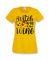 Дамска тениска Хелоуин Halloween Witch way to the wine 2