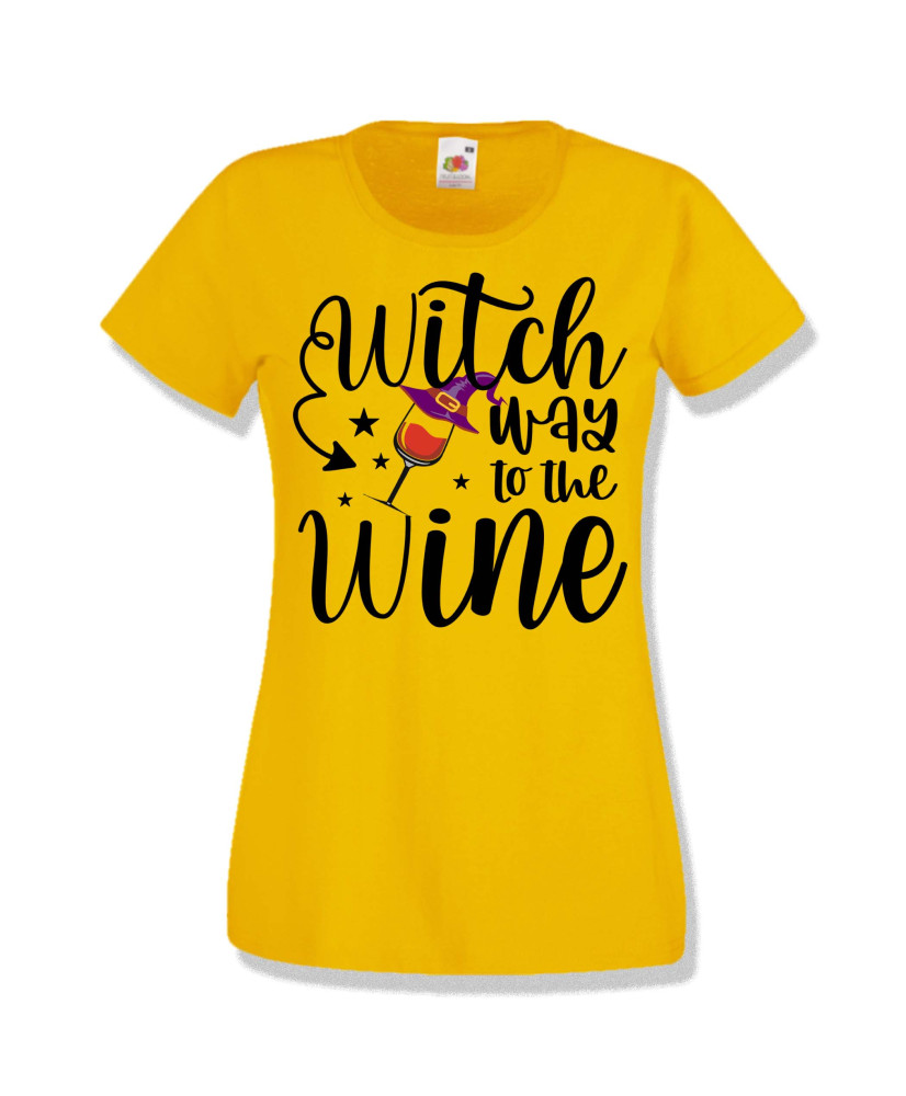 Дамска тениска Хелоуин Halloween Witch way to the wine 2
