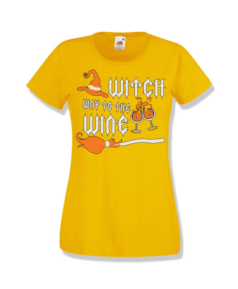 Дамска тениска Хелоуин Halloween Witch way to the wine 3