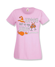 Дамска тениска Хелоуин Halloween Witch way to the wine 3