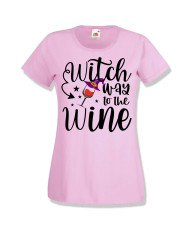 Дамска тениска Хелоуин Halloween Witch way to the wine 2