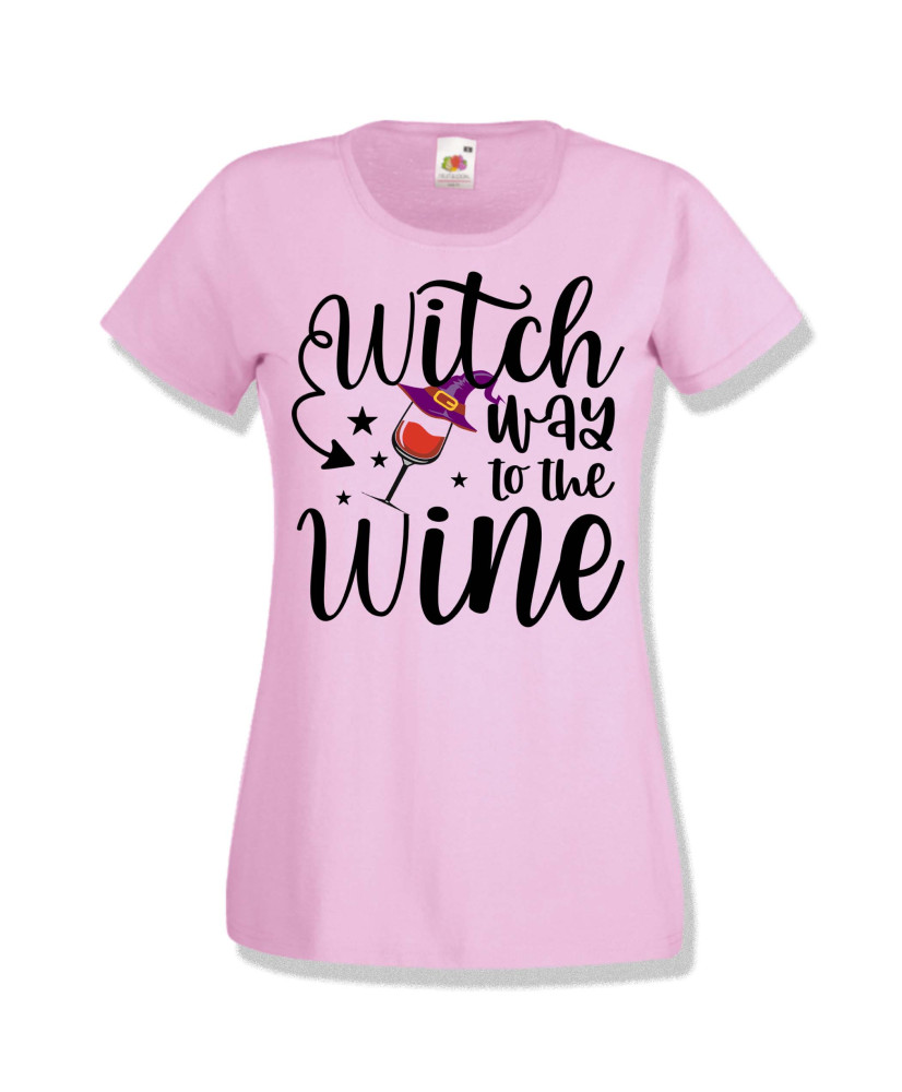 Дамска тениска Хелоуин Halloween Witch way to the wine 2