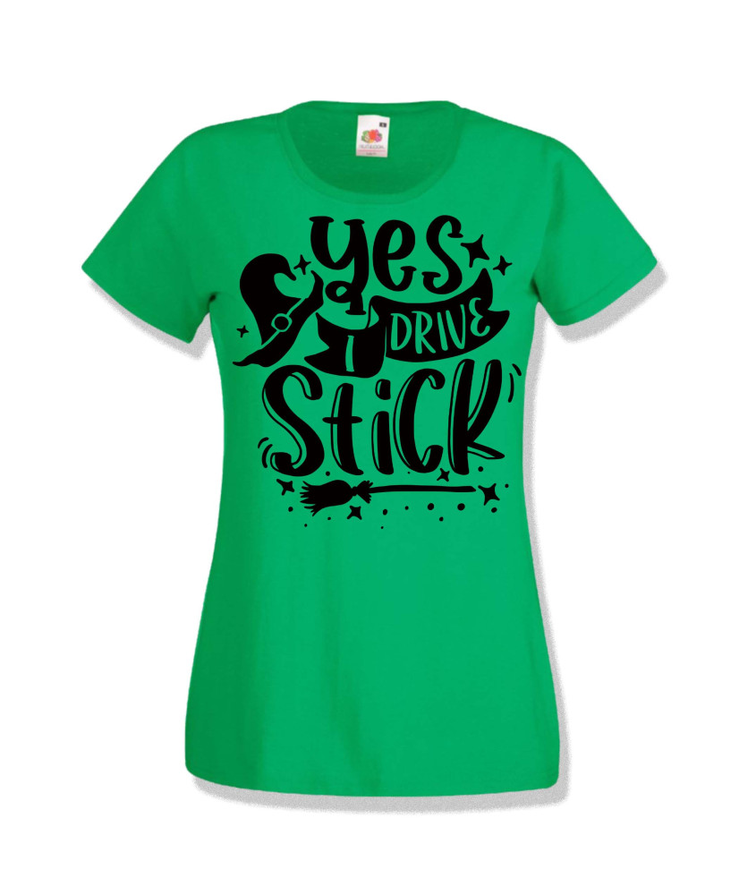 Дамска тениска Хелоуин Halloween Yes I Drive Stick