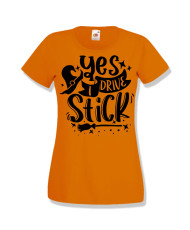 Дамска тениска Хелоуин Halloween Yes I Drive Stick