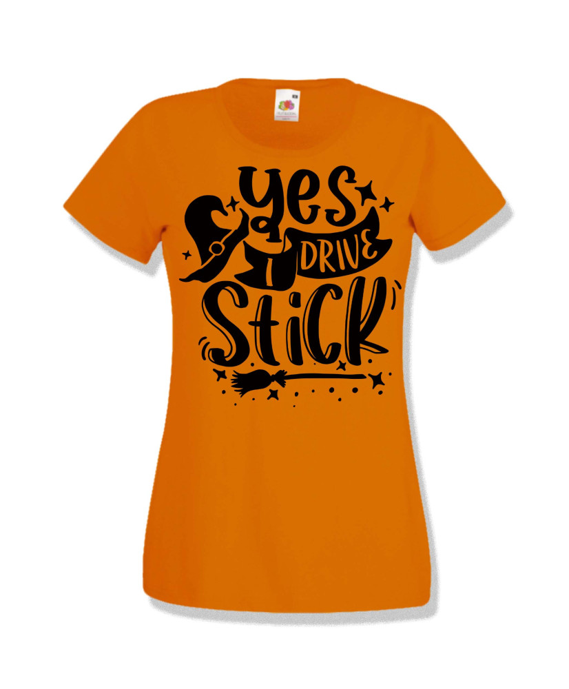 Дамска тениска Хелоуин Halloween Yes I Drive Stick