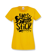 Дамска тениска Хелоуин Halloween Yes I Drive Stick