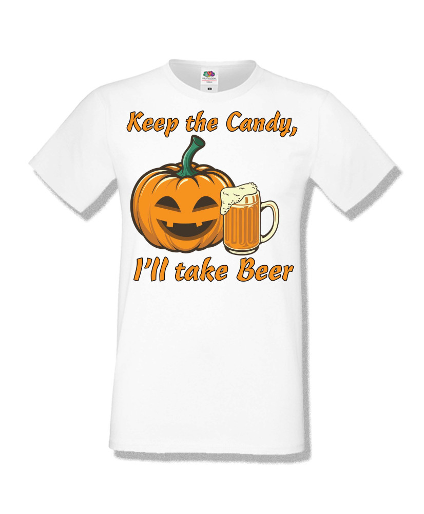 Мъжка тениска Хелоуин Halloween Keep the candy I will take beer