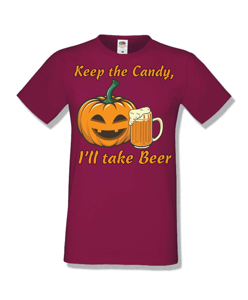 Мъжка тениска Хелоуин Halloween Keep the candy I will take beer