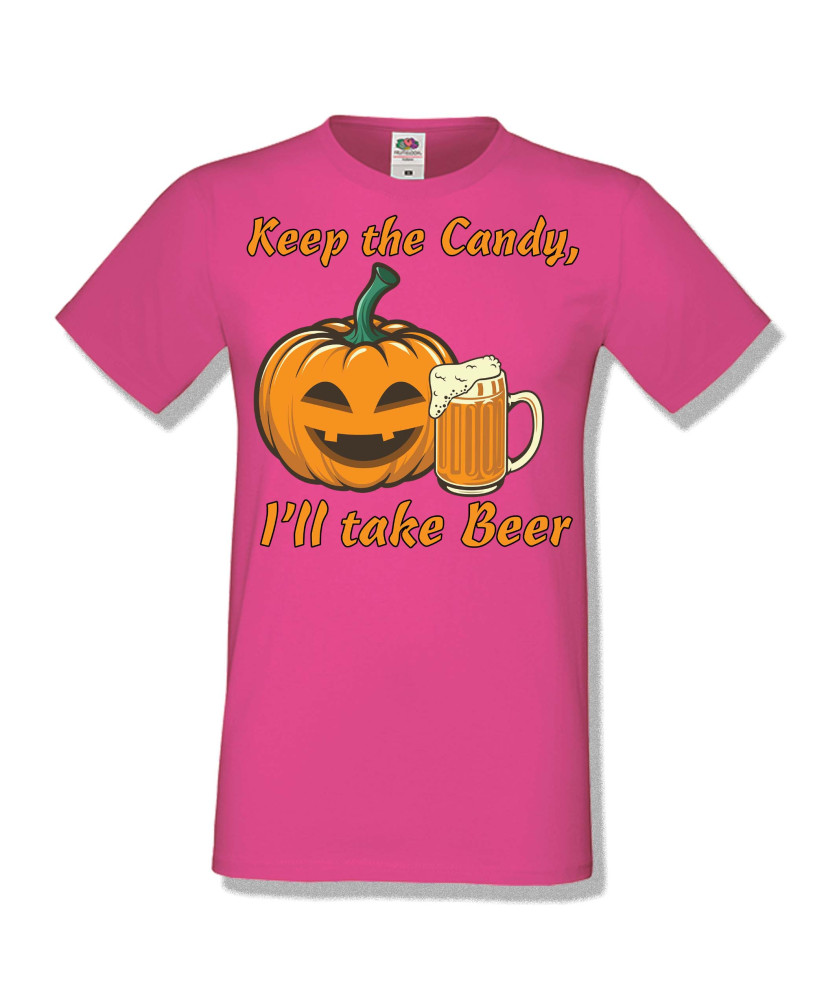 Мъжка тениска Хелоуин Halloween Keep the candy I will take beer