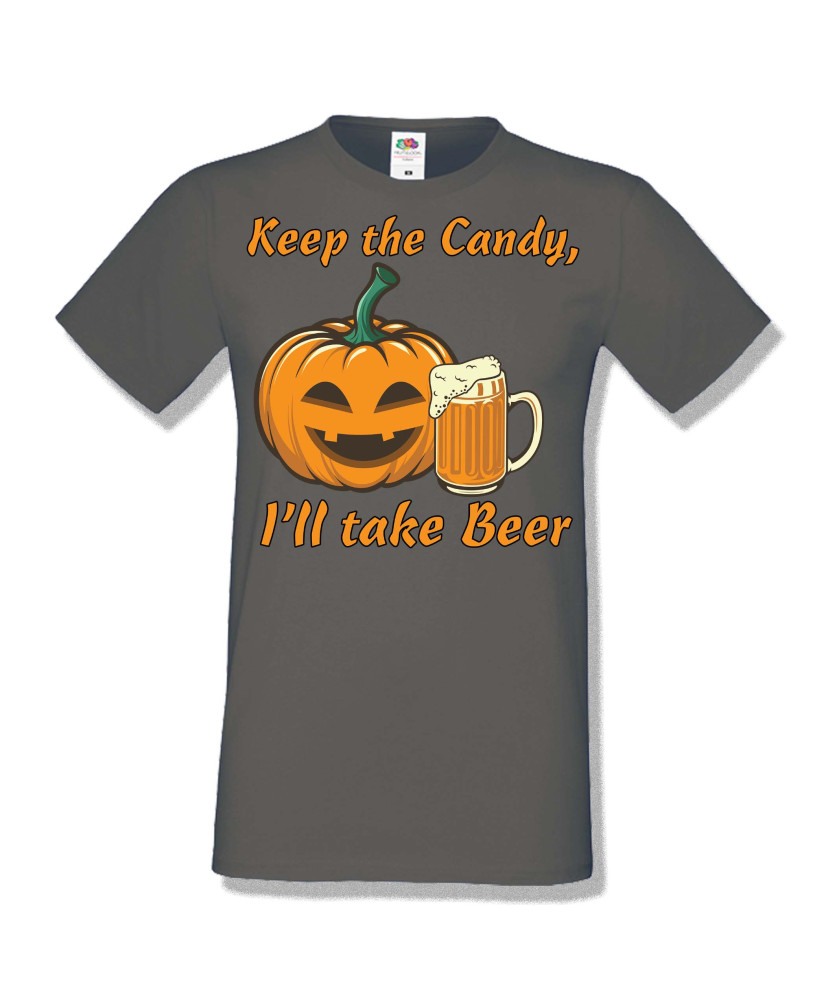 Мъжка тениска Хелоуин Halloween Keep the candy I will take beer