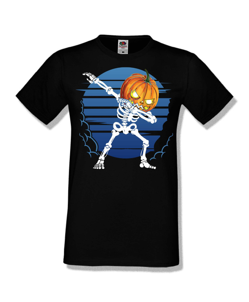 Мъжка тениска Хелоуин Halloween Pumpkin skeleton dabbing