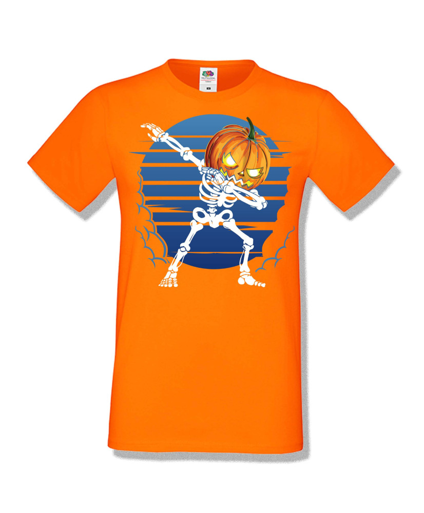 Мъжка тениска Хелоуин Halloween Pumpkin skeleton dabbing