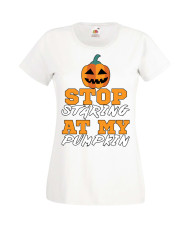 Дамска тениска Хелоуин Halloween Stop Staring At My Pumpkin 1