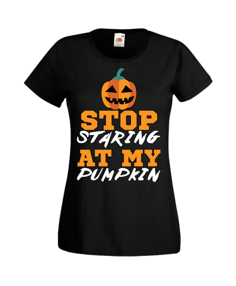 Дамска тениска Хелоуин Halloween Stop Staring At My Pumpkin 1