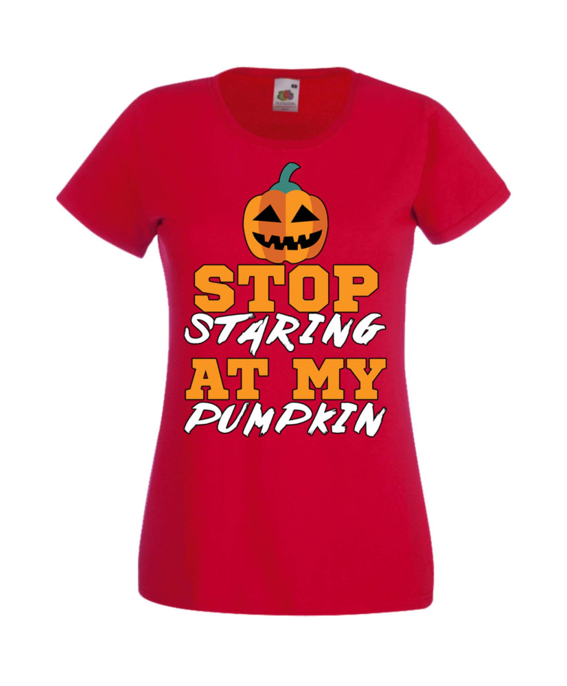 Дамска тениска Хелоуин Halloween Stop Staring At My Pumpkin 1