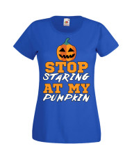 Дамска тениска Хелоуин Halloween Stop Staring At My Pumpkin 1