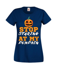 Дамска тениска Хелоуин Halloween Stop Staring At My Pumpkin 1