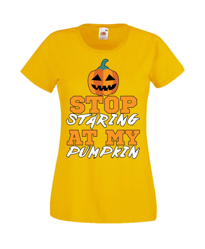 Дамска тениска Хелоуин Halloween Stop Staring At My Pumpkin 1