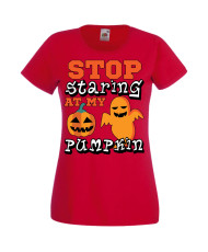 Дамска тениска Хелоуин Halloween Stop Staring At My Pumpkin 2
