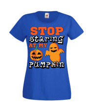 Дамска тениска Хелоуин Halloween Stop Staring At My Pumpkin 2