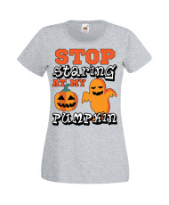 Дамска тениска Хелоуин Halloween Stop Staring At My Pumpkin 2
