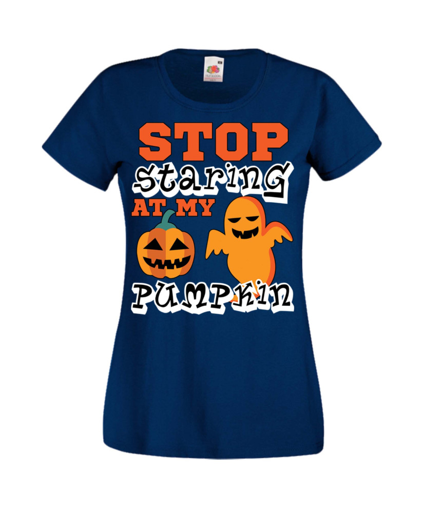Дамска тениска Хелоуин Halloween Stop Staring At My Pumpkin 2