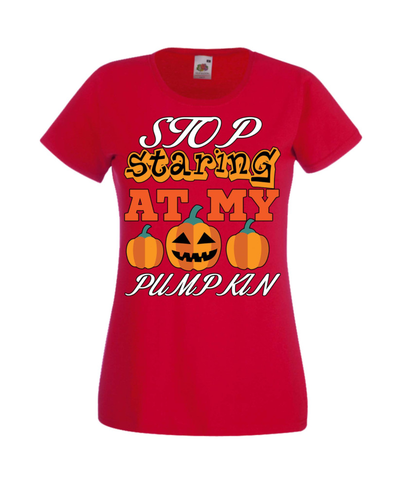 Дамска тениска Хелоуин Halloween Stop Staring At My Pumpkin 3