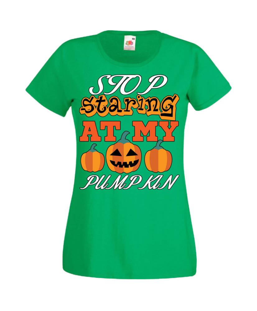 Дамска тениска Хелоуин Halloween Stop Staring At My Pumpkin 3