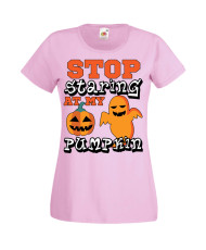 Дамска тениска Хелоуин Halloween Stop Staring At My Pumpkin 2