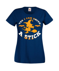 Дамска тениска Хелоуин Halloween Yes I Can Drive A Stick