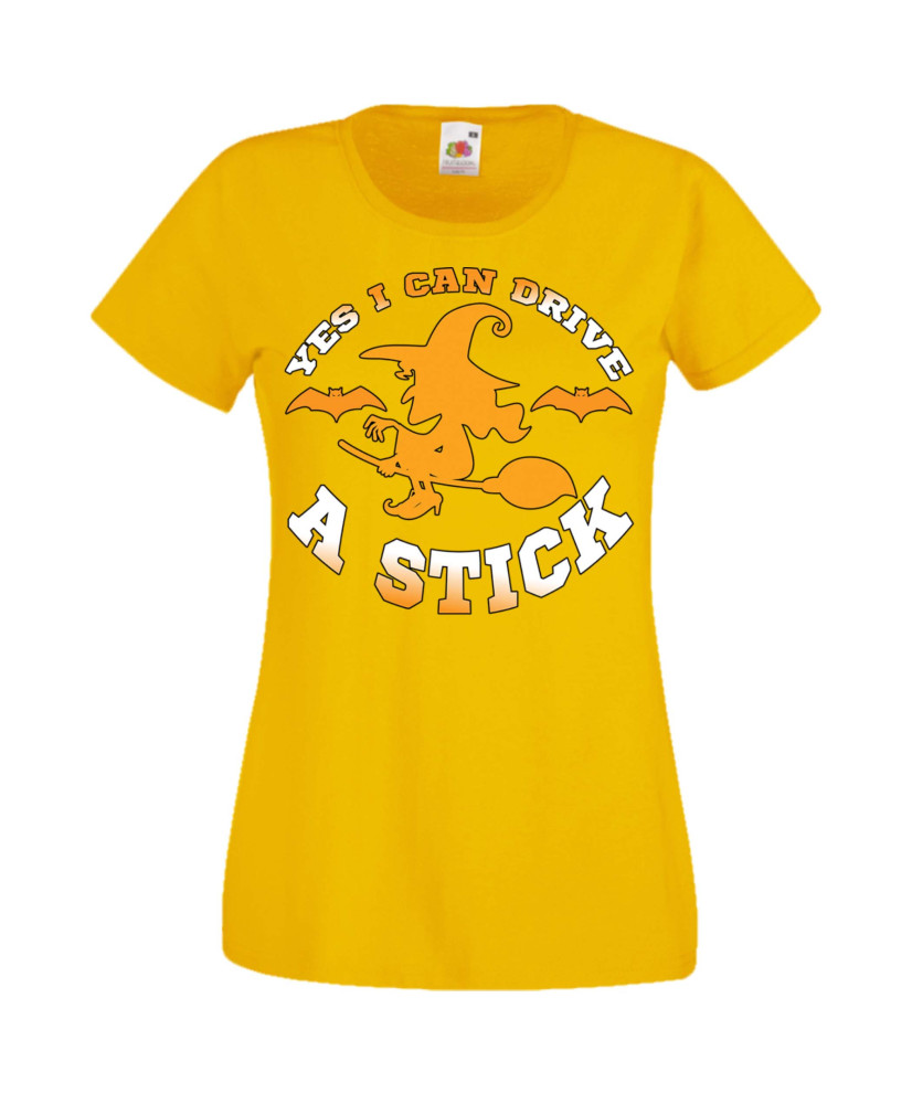 Дамска тениска Хелоуин Halloween Yes I Can Drive A Stick