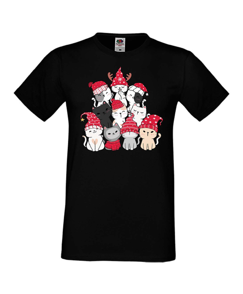Мъжка коледна тениска Cat Xmas Tree 01