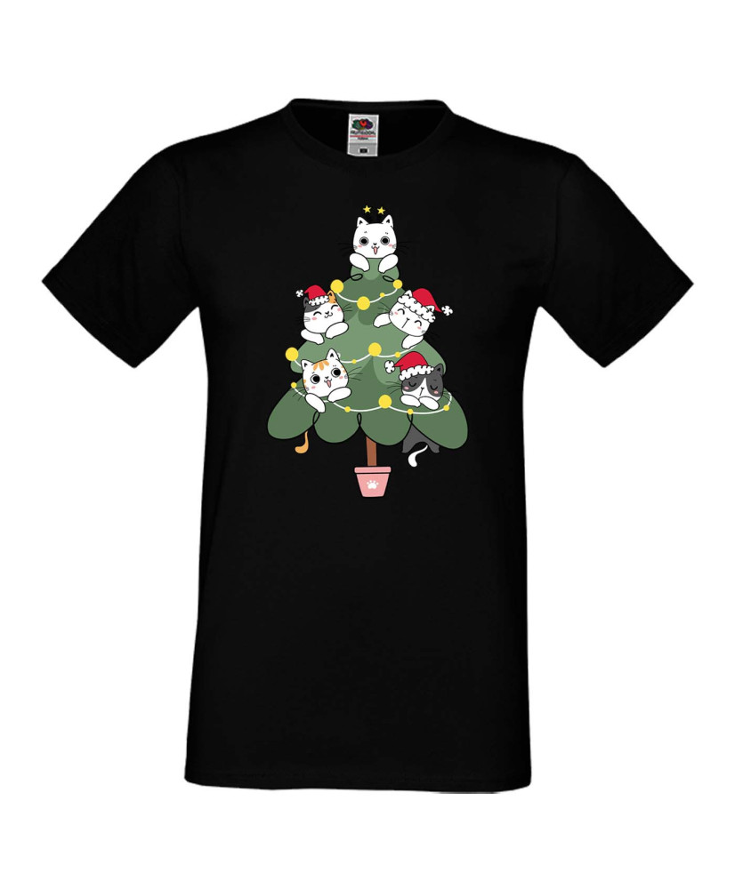 Мъжка коледна тениска Cat Xmas Tree 02