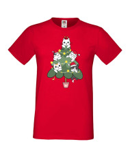 Мъжка коледна тениска Cat Xmas Tree 02