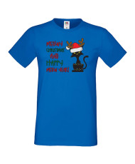 Мъжка коледна тениска Meowy Christmas and happy meow year
