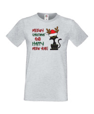 Мъжка коледна тениска Meowy Christmas and happy meow year