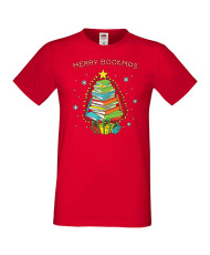 Мъжка коледна тениска Merry Bookmas books christmas tree