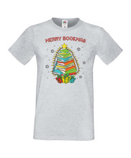 Мъжка коледна тениска Merry Bookmas books christmas tree