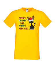 Мъжка коледна тениска Meowy Christmas and happy meow year