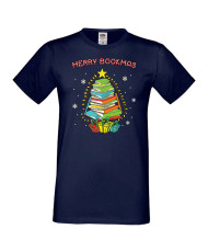 Мъжка коледна тениска Merry Bookmas books christmas tree