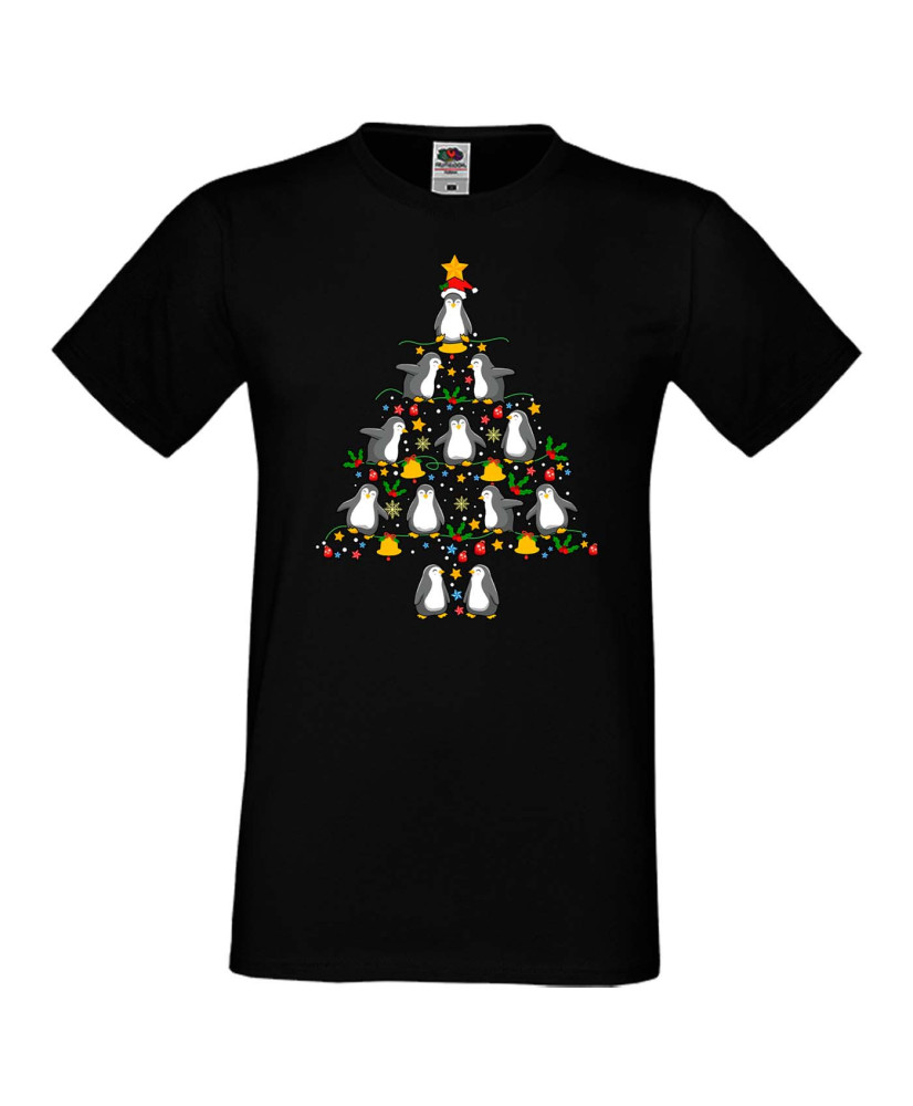 Мъжка коледна тениска Penguin Christmas Tree Lights