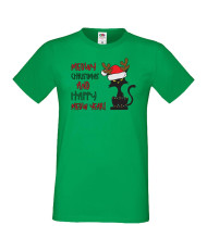 Мъжка коледна тениска Meowy Christmas and happy meow year