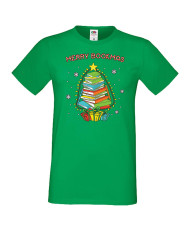Мъжка коледна тениска Merry Bookmas books christmas tree