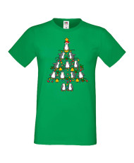 Мъжка коледна тениска Penguin Christmas Tree Lights