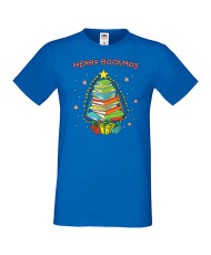 Мъжка коледна тениска Merry Bookmas books christmas tree