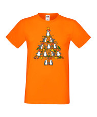 Мъжка коледна тениска Penguin Christmas Tree Lights