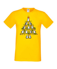 Мъжка коледна тениска Penguin Christmas Tree Lights