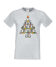 Мъжка коледна тениска Penguin Christmas Tree Lights